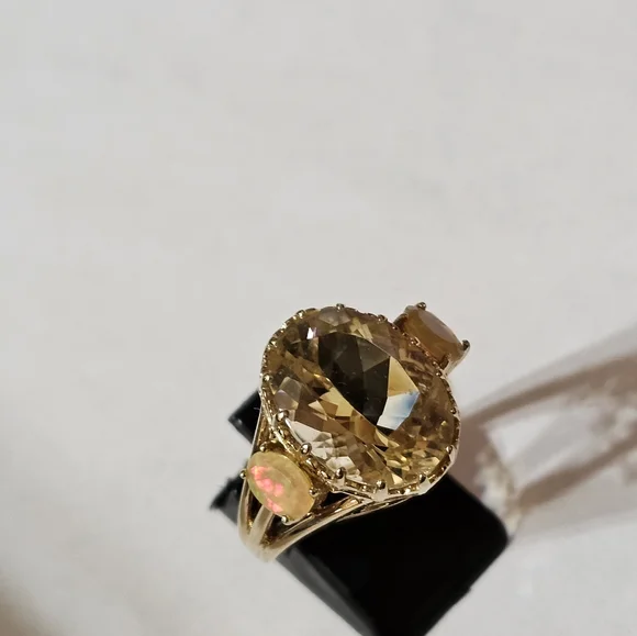 Natural Yellow Laboradite with Opal Accents Sterling Silver Ring Sz 7
